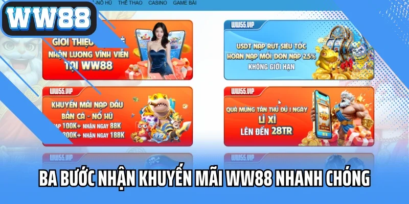 Ba bước nhận khuyến mãi WW88 nhanh chóng